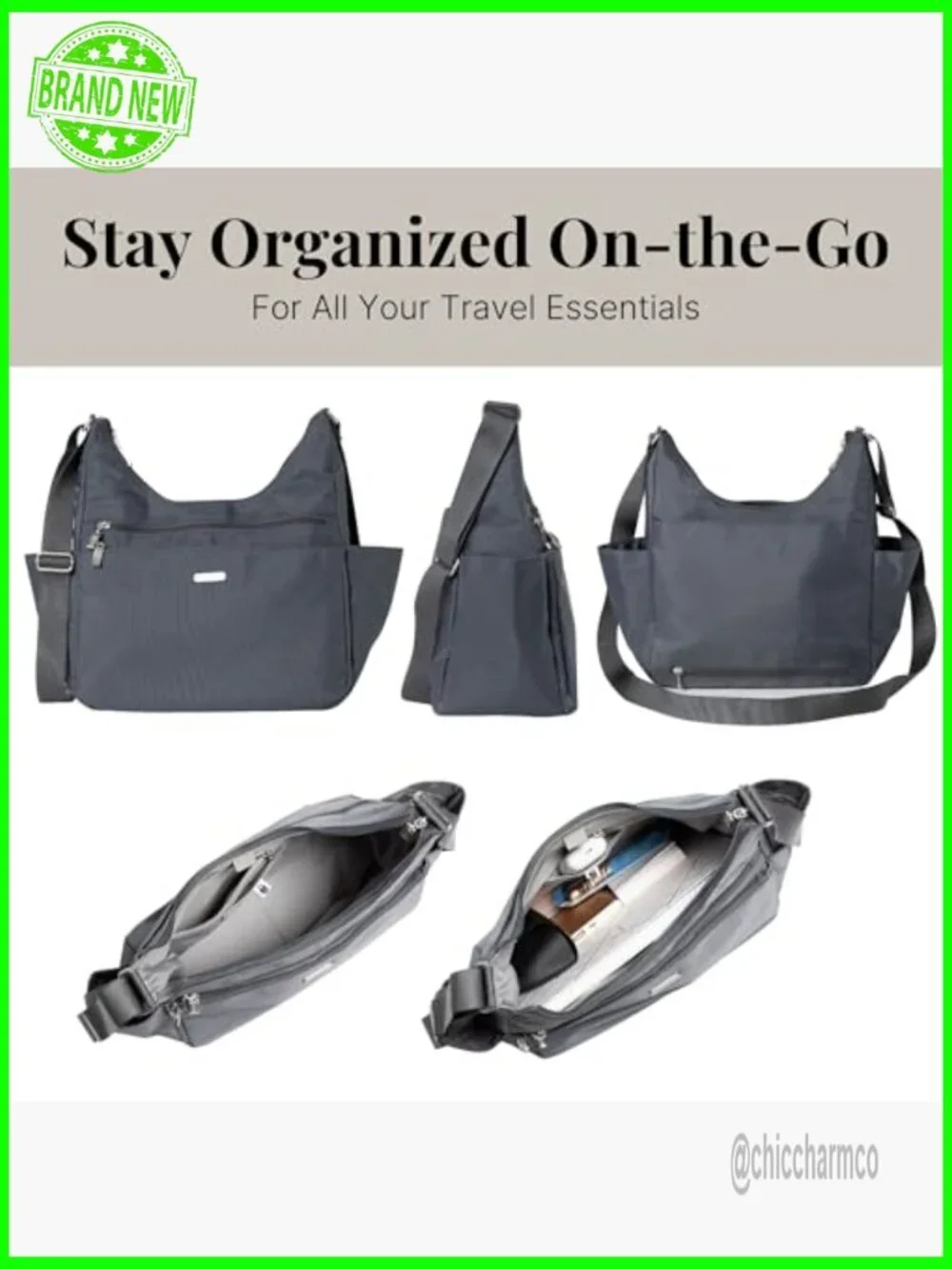 Lightweight Travel Hobo Crossbody Bag with RFID Protection and Luggage Sleeve
